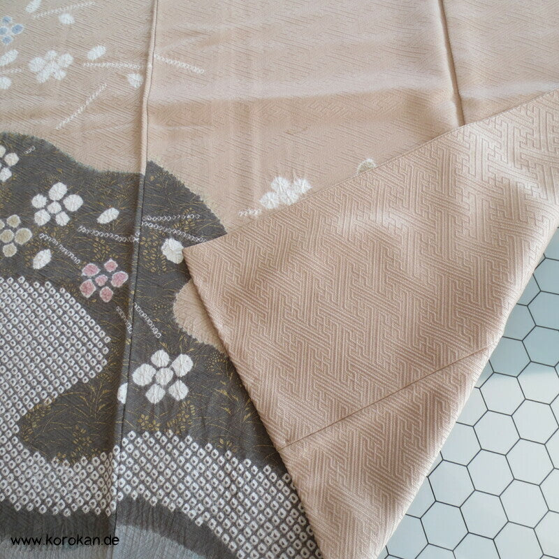 Shibori Fluss auf Sayagata Damast Homongi Kimono