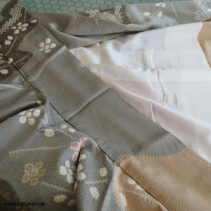 Shibori Fluss auf Sayagata Damast Homongi Kimono