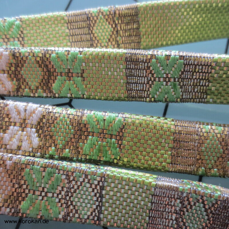 Vintage Saganishiki Obijime, Seidenbrokat, grün glitzer