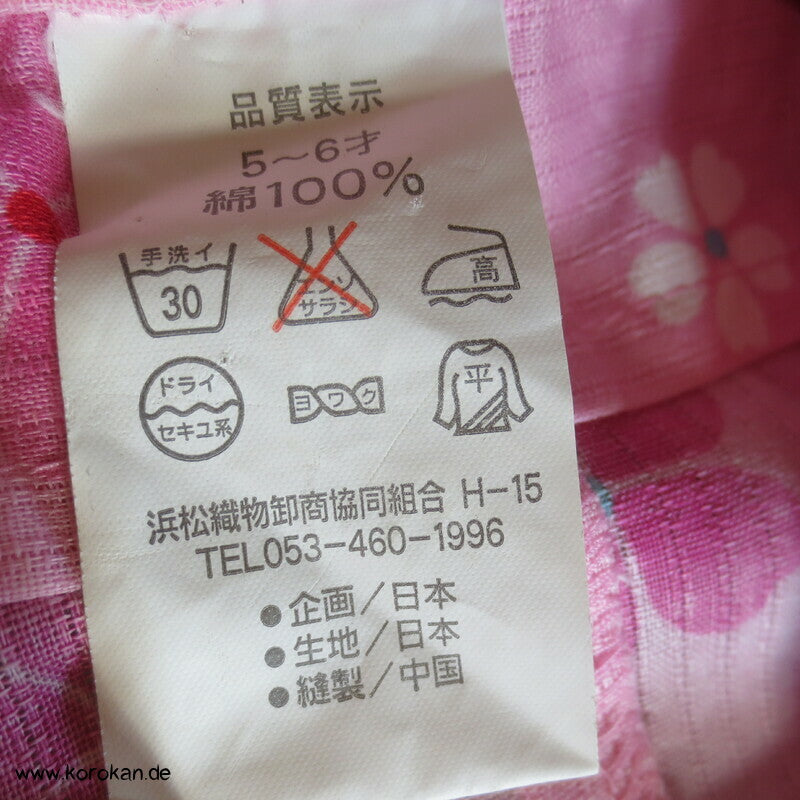 Yukata Kimono für Mädchen, Sakura Blüten auf rosa