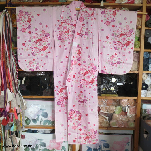 Yukata Kimono für Mädchen, Sakura Blüten auf rosa mit Glitzer