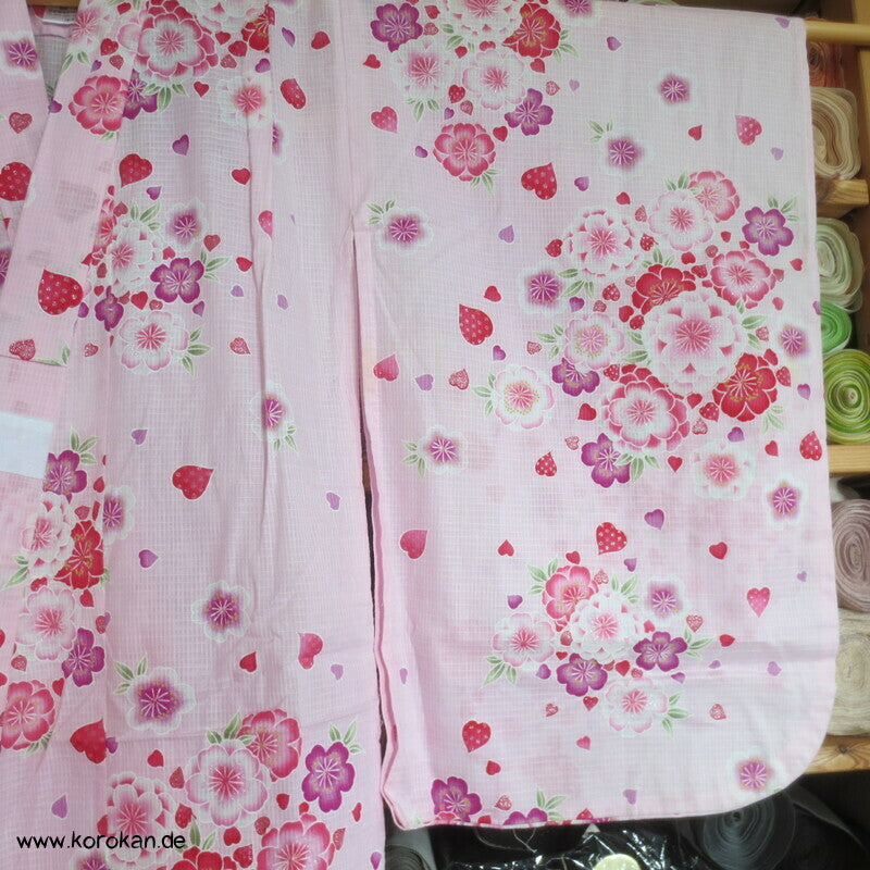 Yukata Kimono für Mädchen, Sakura Blüten auf rosa mit Glitzer