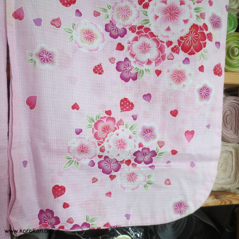 Yukata Kimono für Mädchen, Sakura Blüten auf rosa mit Glitzer
