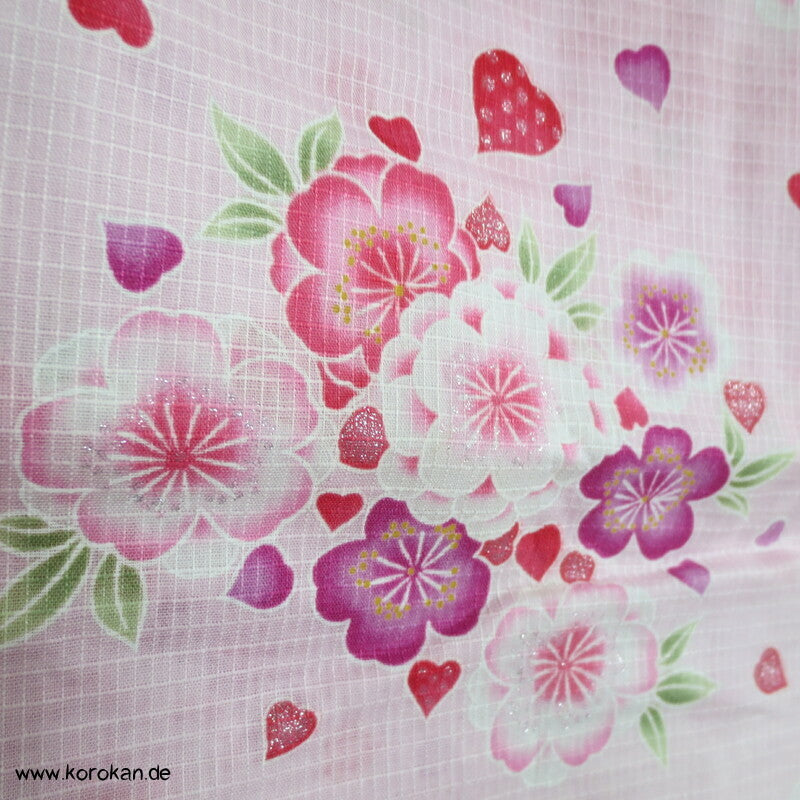 Yukata Kimono für Mädchen, Sakura Blüten auf rosa mit Glitzer