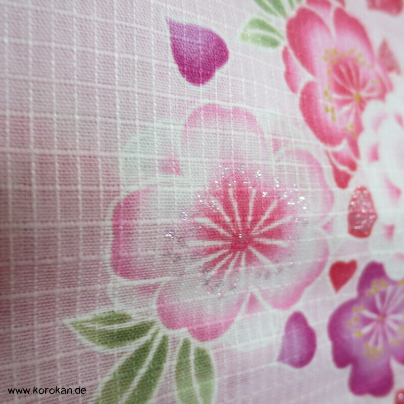 Yukata Kimono für Mädchen, Sakura Blüten auf rosa mit Glitzer