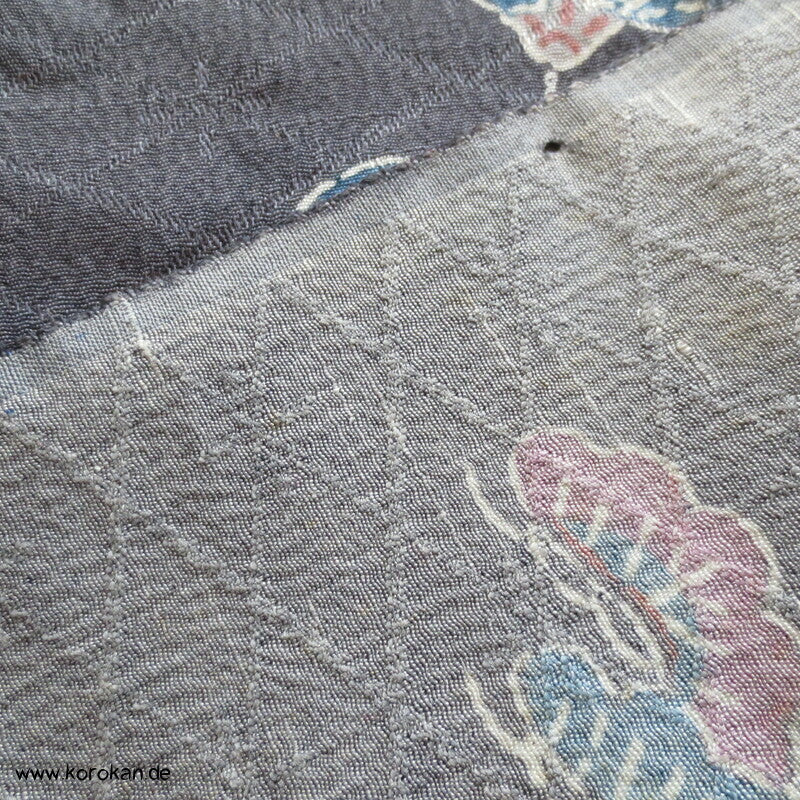 Bingata auf grau Seide /Wolle Kimono Damast