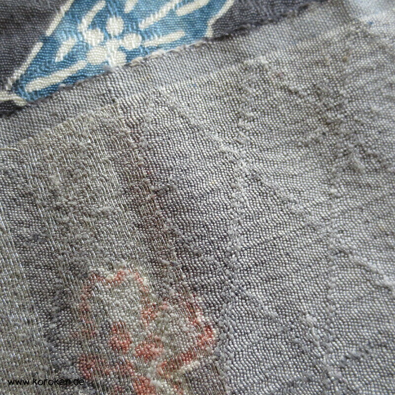 Bingata auf grau Seide /Wolle Kimono Damast