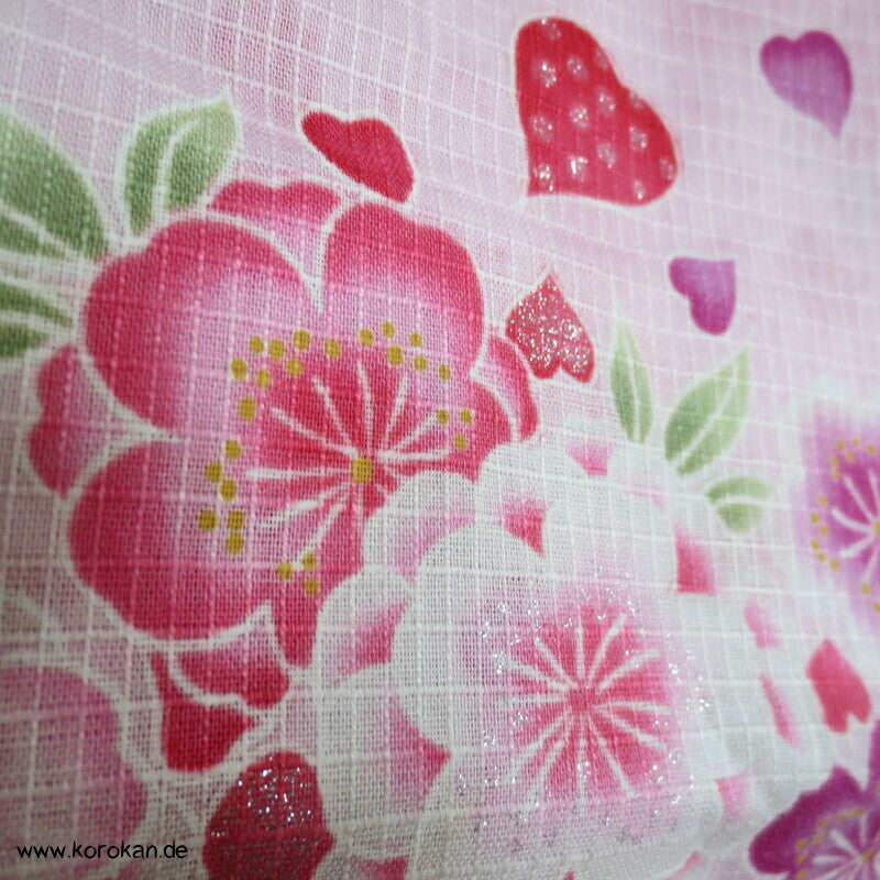 Yukata Kimono für Mädchen, Sakura Blüten auf rosa mit Glitzer