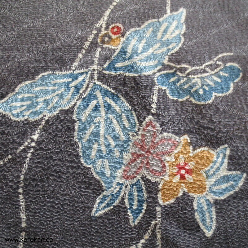 Bingata auf grau Seide /Wolle Kimono Damast