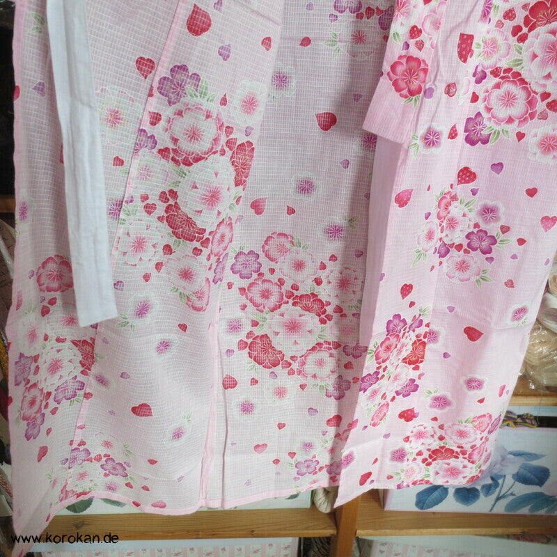 Yukata Kimono für Mädchen, Sakura Blüten auf rosa mit Glitzer