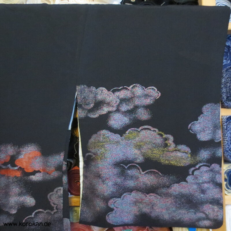 glänzender Wolkenhimmel bei Nacht Haori Seidenbrokat Kimono Jacke