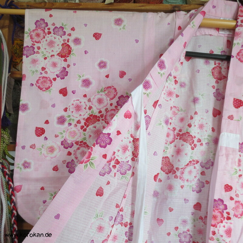Yukata Kimono für Mädchen, Sakura Blüten auf rosa mit Glitzer