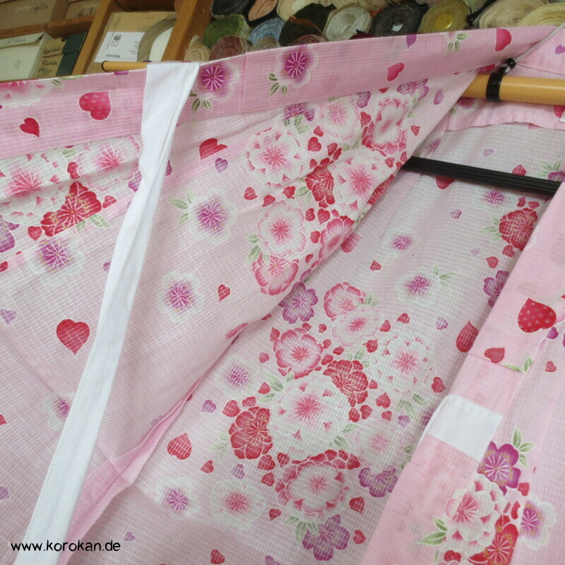 Yukata Kimono für Mädchen, Sakura Blüten auf rosa mit Glitzer