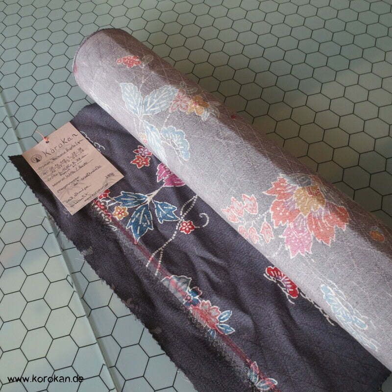 Bingata auf grau Seide /Wolle Kimono Damast