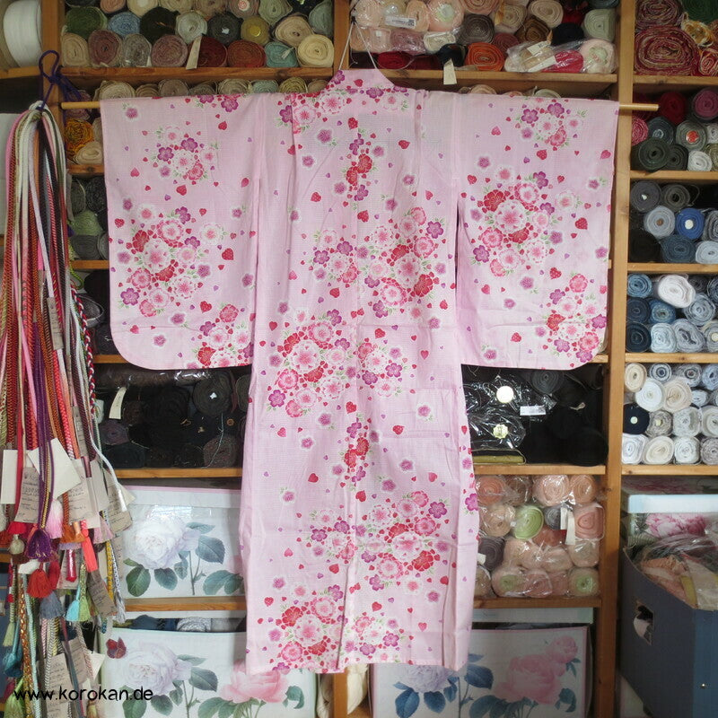 Yukata Kimono für Mädchen, Sakura Blüten auf rosa mit Glitzer