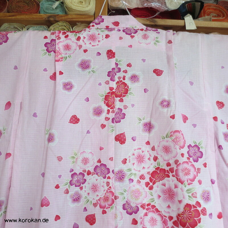 Yukata Kimono für Mädchen, Sakura Blüten auf rosa mit Glitzer