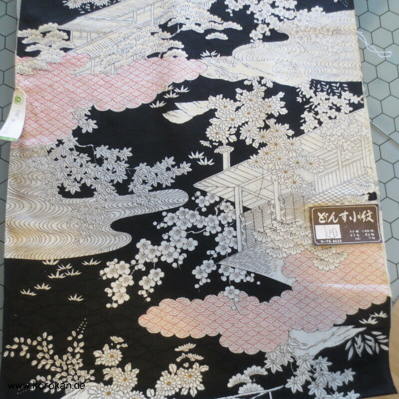 Häuser zwischen Wolken Wolle / Seide Damast Kimono Tanmono