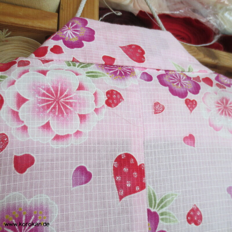 Yukata Kimono für Mädchen, Sakura Blüten auf rosa mit Glitzer