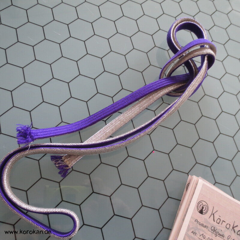 violett - silber Wellenband Obijime, Seide / Lurex
