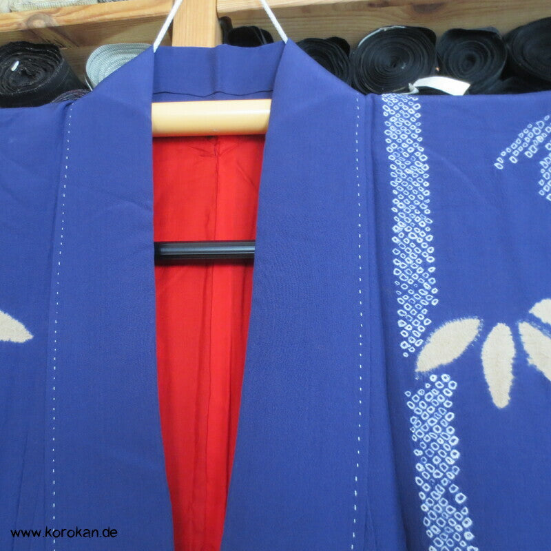 Shibori Bambusmuster, blauvioletter Seiden Homongi Kimono