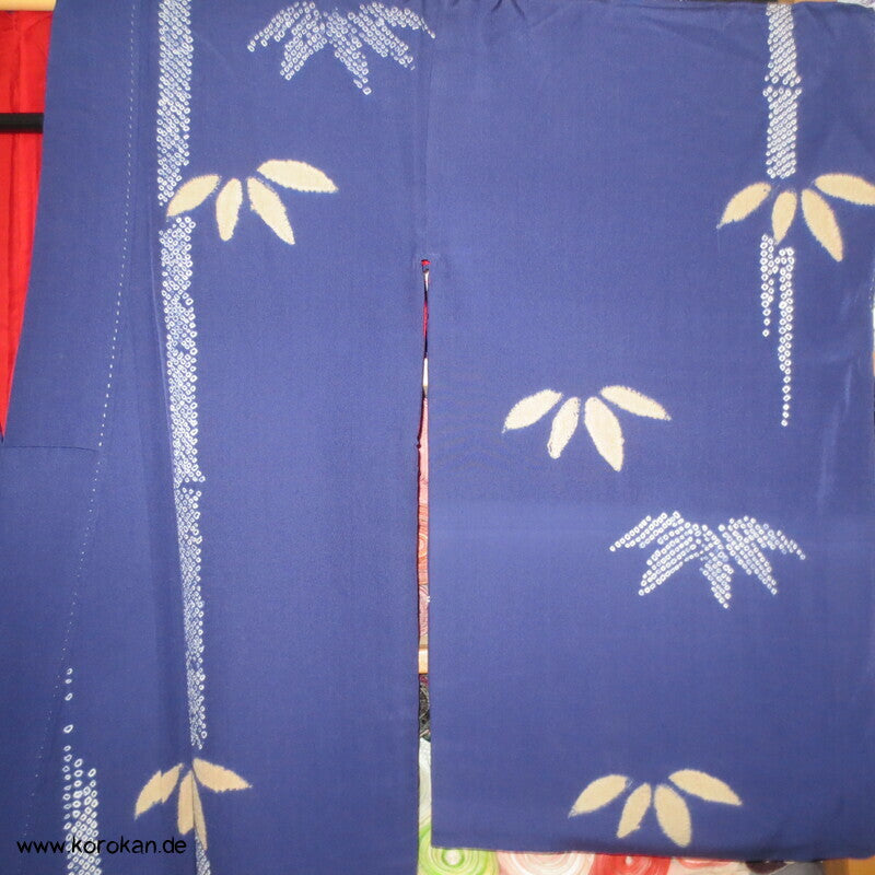 Shibori Bambusmuster, blauvioletter Seiden Homongi Kimono