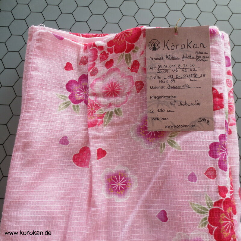 Yukata Kimono für Mädchen, Sakura Blüten auf rosa mit Glitzer
