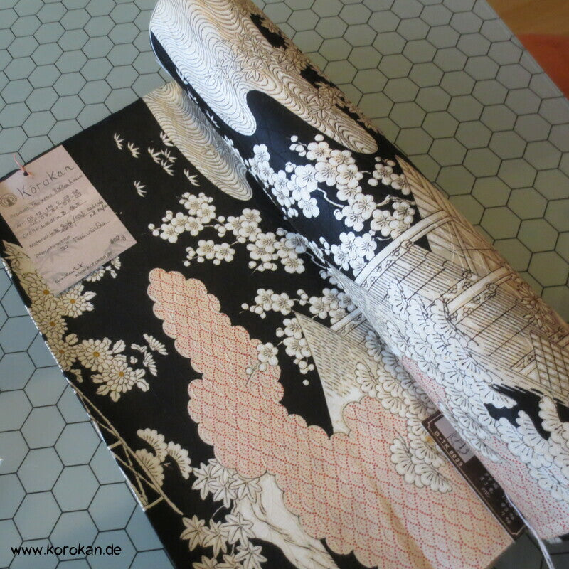 Häuser zwischen Wolken Wolle / Seide Damast Kimono Tanmono