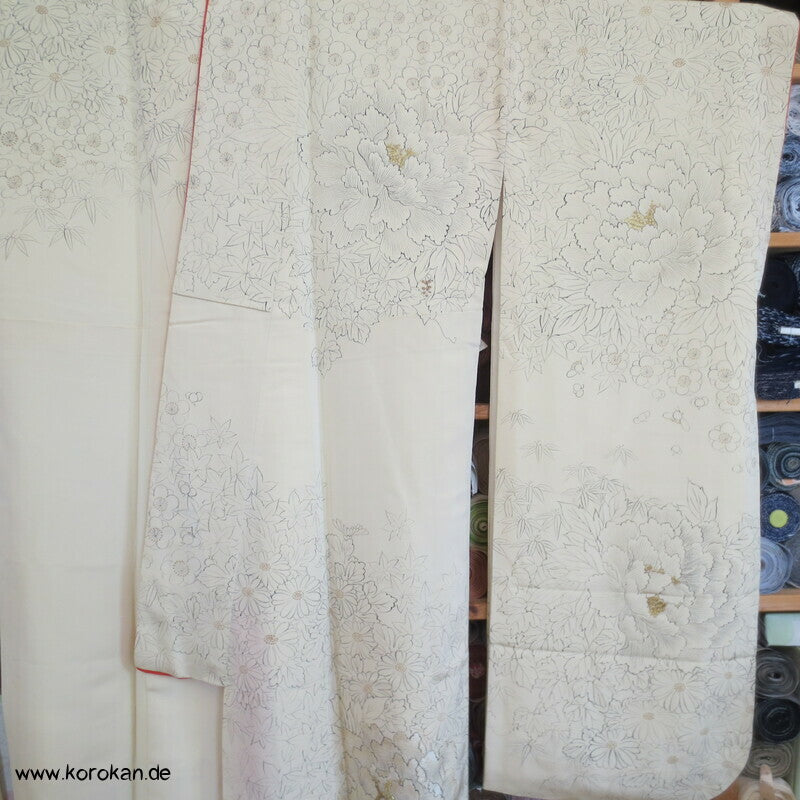 zarter heller Päonien Furisode, teilbestickt, Hochzeit
