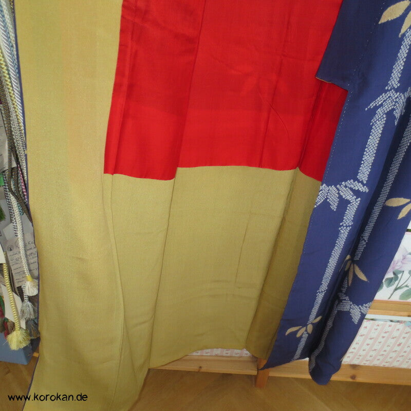 Shibori Bambusmuster, blauvioletter Seiden Homongi Kimono