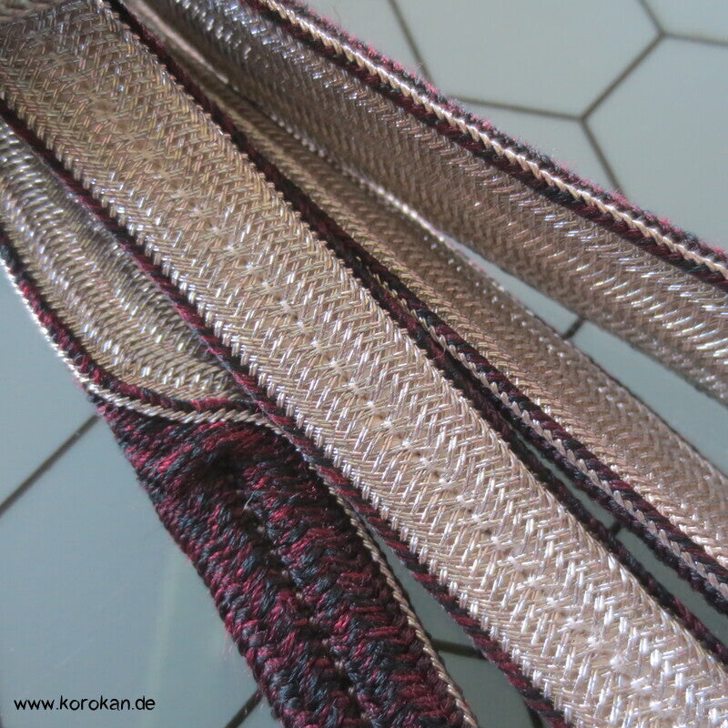 braun - silber Wellenband Obijime, Seide / Lurex