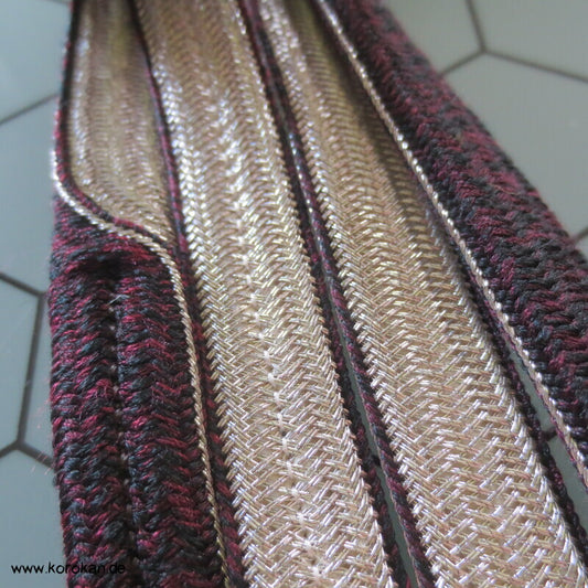 braun - silber Wellenband Obijime, Seide / Lurex