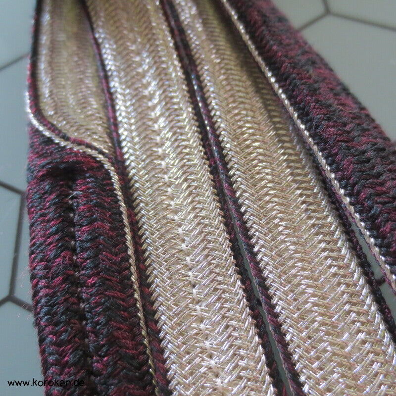 braun - silber Wellenband Obijime, Seide / Lurex