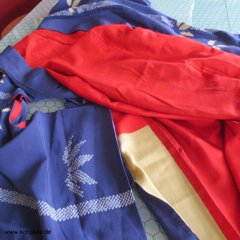 Shibori Bambusmuster, blauvioletter Seiden Homongi Kimono