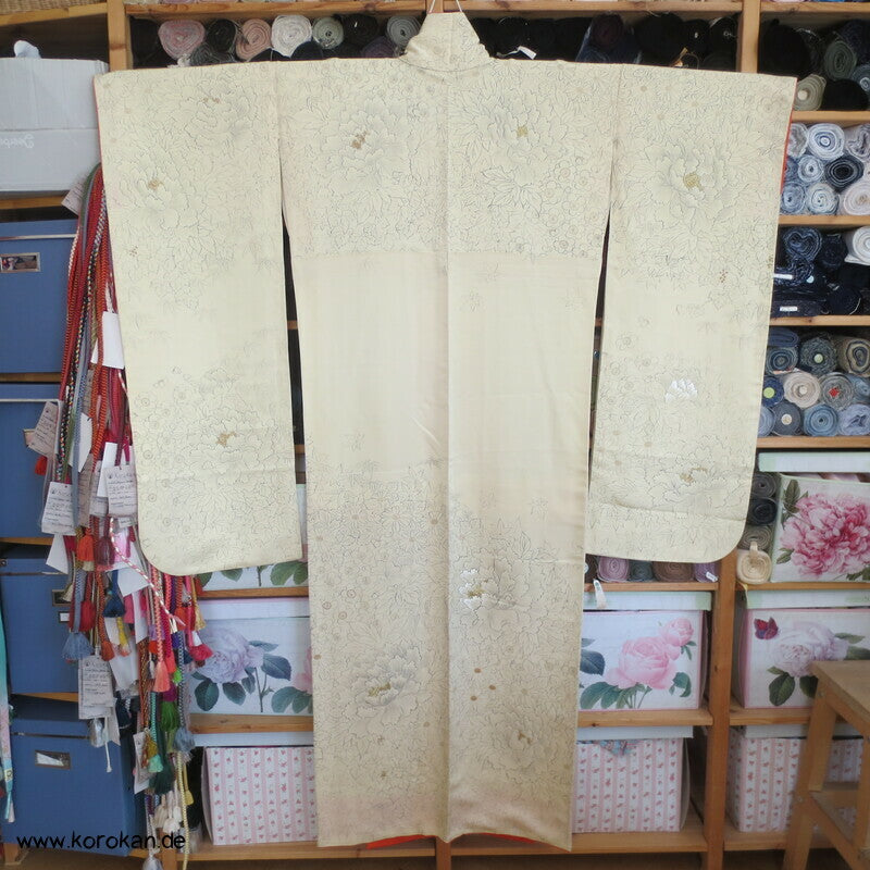 zarter heller Päonien Furisode, teilbestickt, Hochzeit