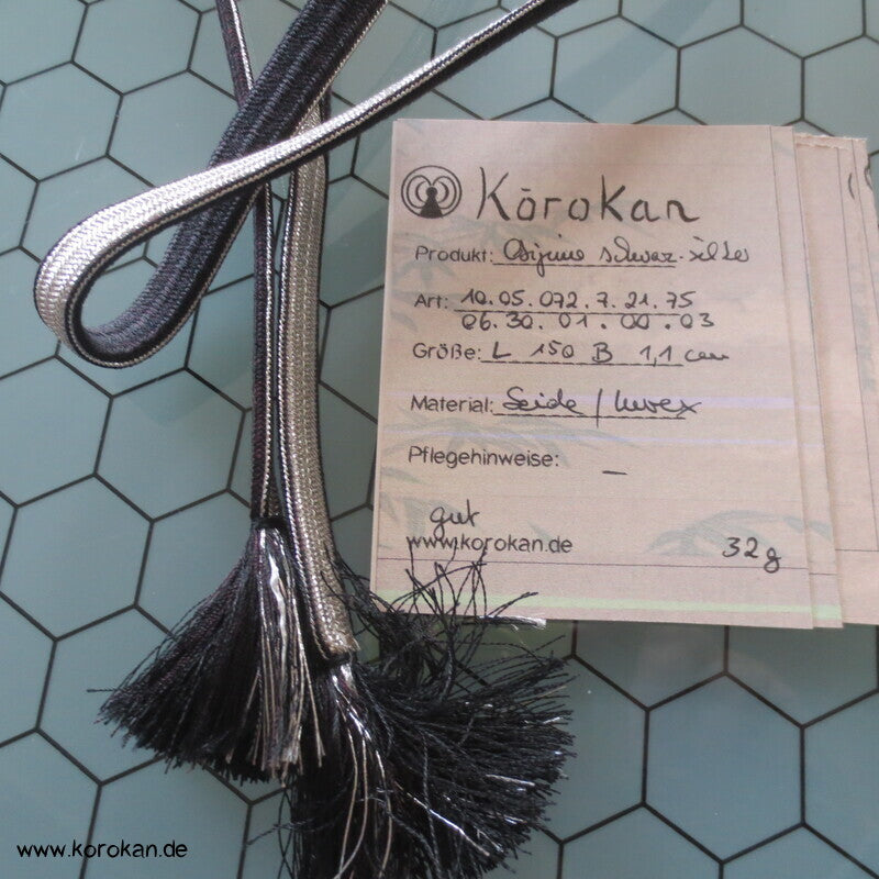schwarzbraun - silber Wellenband Obijime, Seide / Lurex
