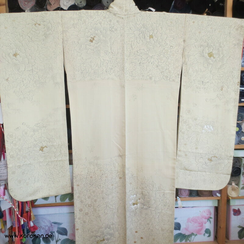 zarter heller Päonien Furisode, teilbestickt, Hochzeit