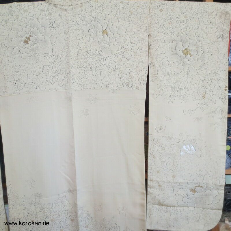 zarter heller Päonien Furisode, teilbestickt, Hochzeit