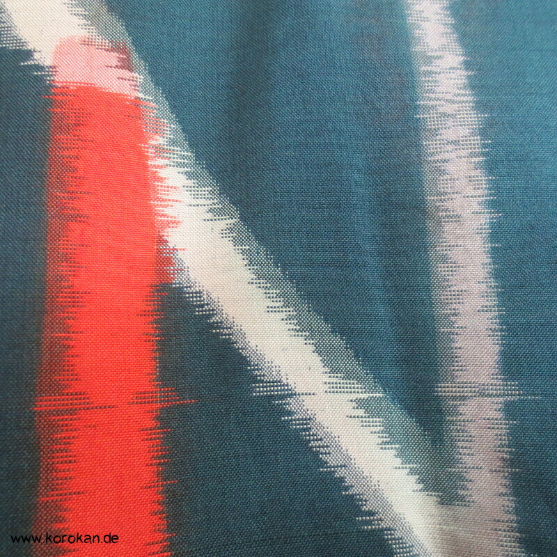 Art Deco Japan abstraktes Zweigegitter auf petrol Meisen Seiden Kimono