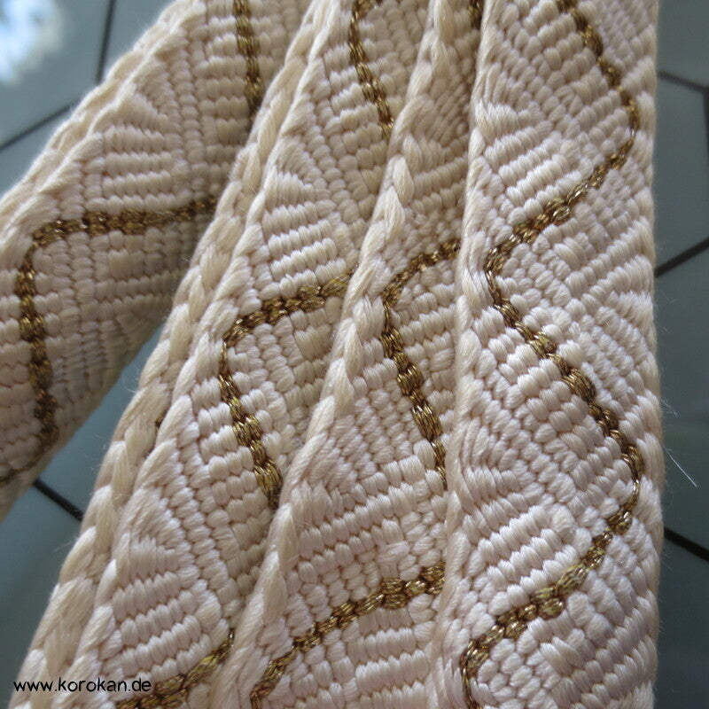 weiß goldener Obijime, Seide / Lurex , Muschelwellen