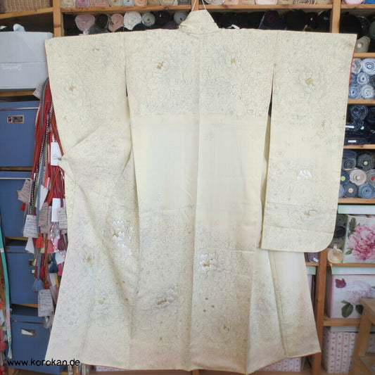 zarter heller Päonien Furisode, teilbestickt, Hochzeit