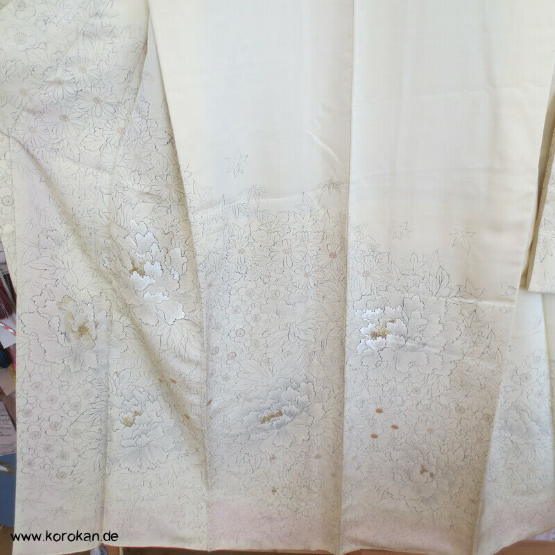zarter heller Päonien Furisode, teilbestickt, Hochzeit