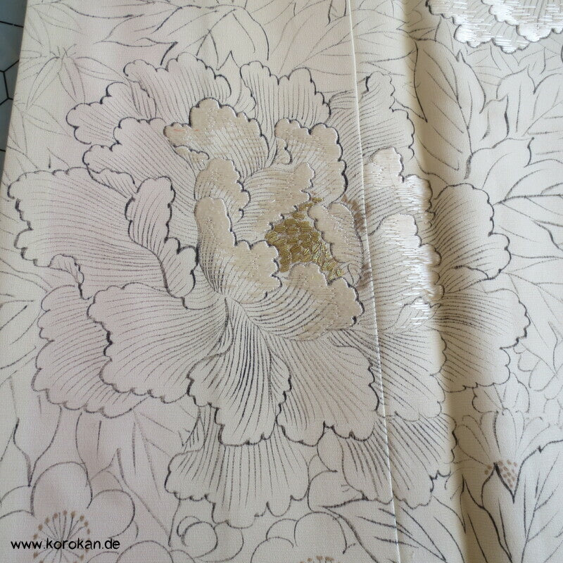 zarter heller Päonien Furisode, teilbestickt, Hochzeit