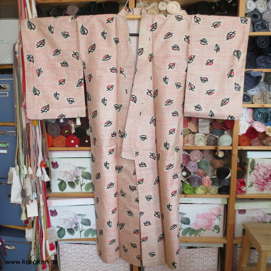 Art Deco Blätter auf rosa Meisen Seiden Kimono