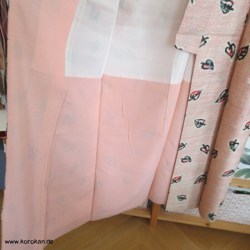 Art Deco Blätter auf rosa Meisen Seiden Kimono