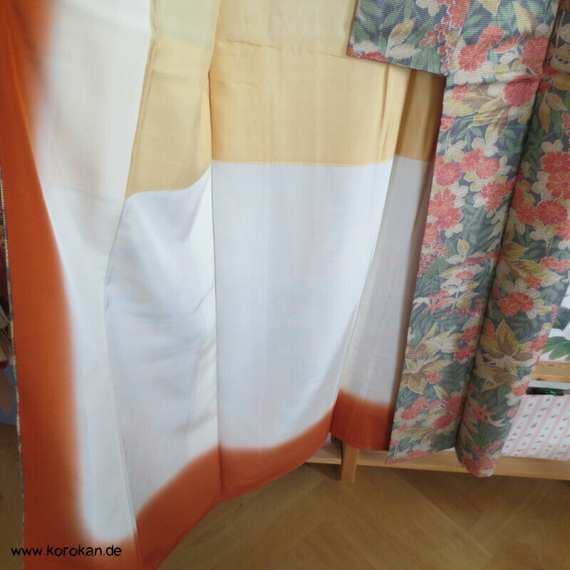 Japan Blumenmuster Kasuri Tsumugi Seiden Kimono