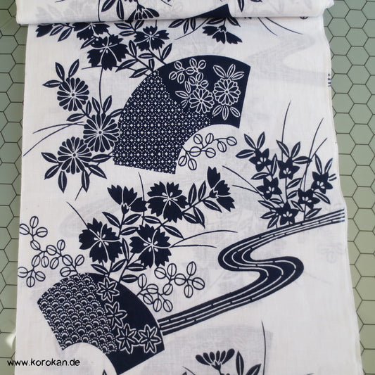 Fächer und Blumen Yukata Kimono Baumwoll Stoff