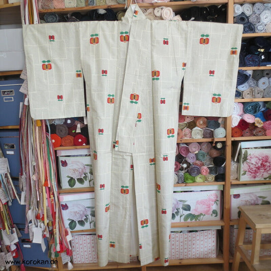 abstrakte Blumen Kasuri Hitoe Komon Tsumugi Seiden Kimono