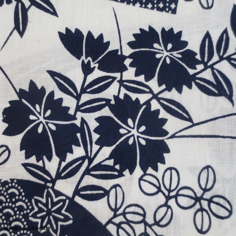 Fächer und Blumen Yukata Kimono Baumwoll Stoff