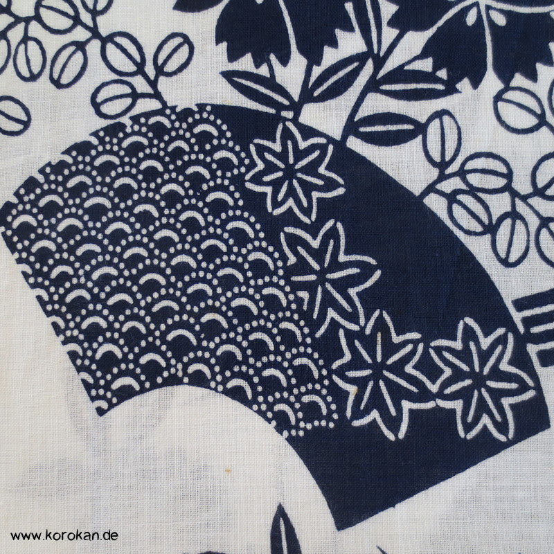Fächer und Blumen Yukata Kimono Baumwoll Stoff