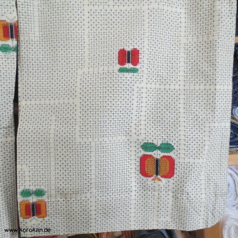 abstrakte Blumen Kasuri Hitoe Komon Tsumugi Seiden Kimono